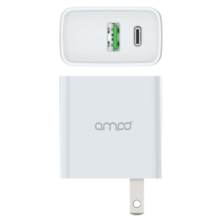 Ampd PD Fast 20W USB C and USB A Dual Port Wall Charger White AA-20WPDFAST-WHT